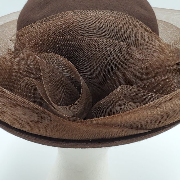 Chocolate Brown Wool Hat with Tulle Trim main image 5